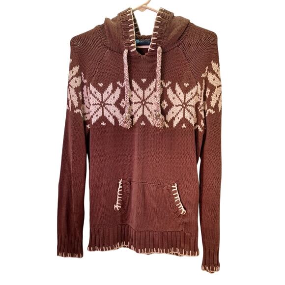 Relativity Brown Knit Snowflake Hoodie Sweater Size XL Nordic Preppy Boho Winter - Picture 3 of 6